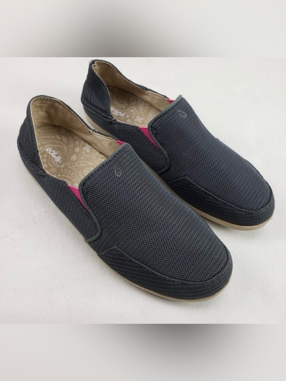 OluKai Charcoal Mesh Slip-On with Pink Accents